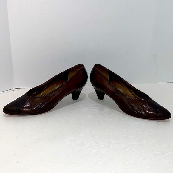 Bally Suisse Bellezza Brown Luxury Leather Snake Print Design Point Toe Pumps - Picture 17 of 17